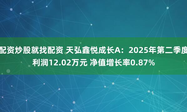 配资炒股就找配资 天弘鑫悦成长A：2025年第二季度利润12.02万元 净值增长率0.87%